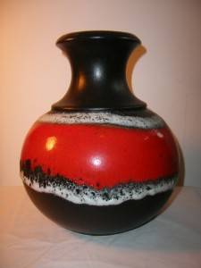 Bay 66-25 Red and Black Fat Lava West German Pottery Vase