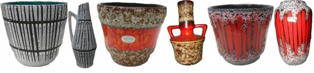 West German Plant pots with Matching Vases Pottery Fat Lava